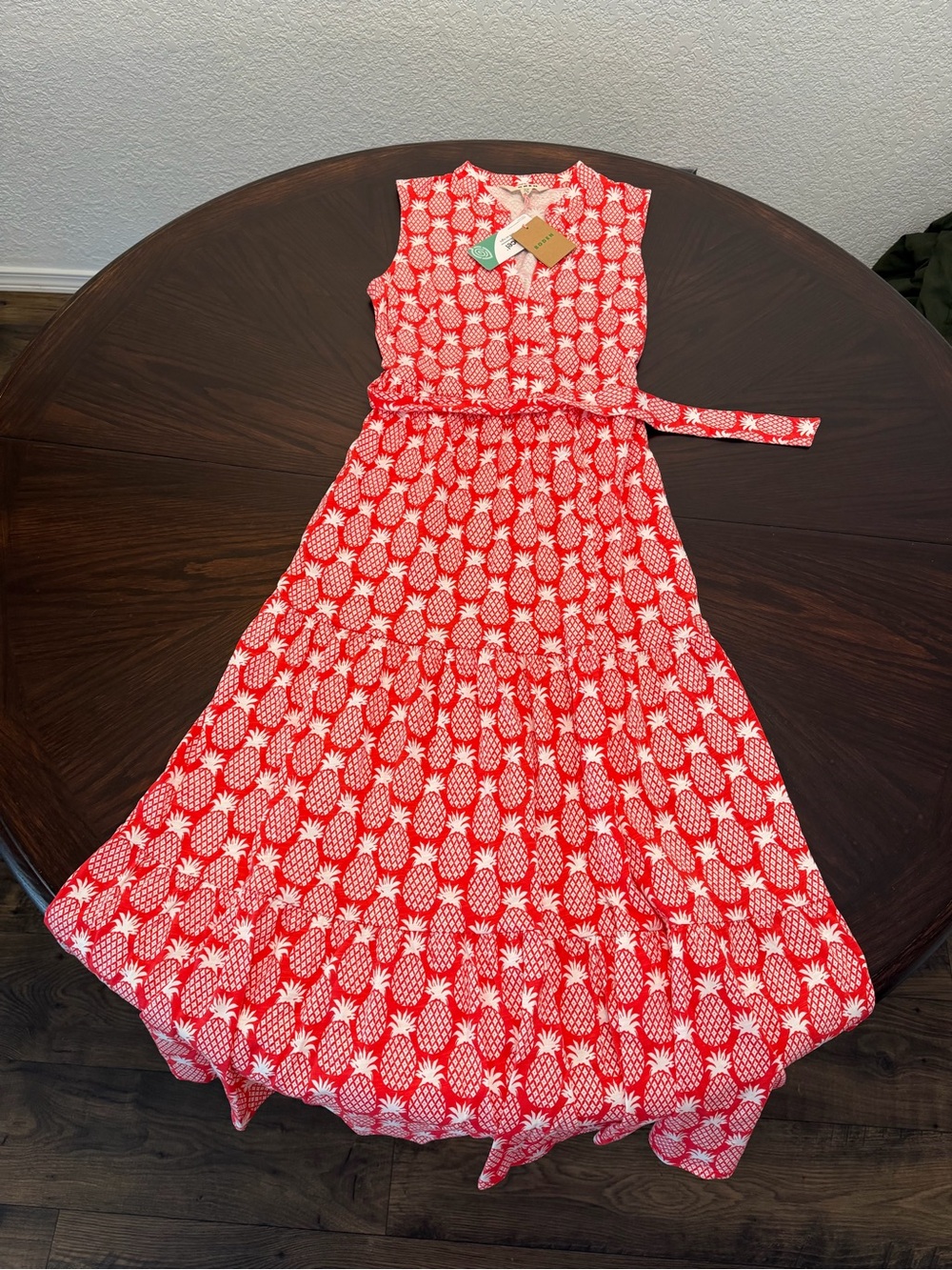 Boden Pink Printed Sleeveless Maxi Dress with Waist Tie - Picture 3 of 5